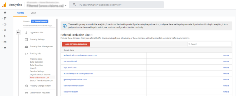 Google Analytics: 70 ACS Referral Exclusions for E-Commerce