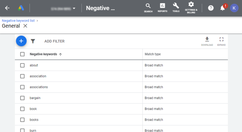 Google Ads: 125 Negative Keyword List for Beginners